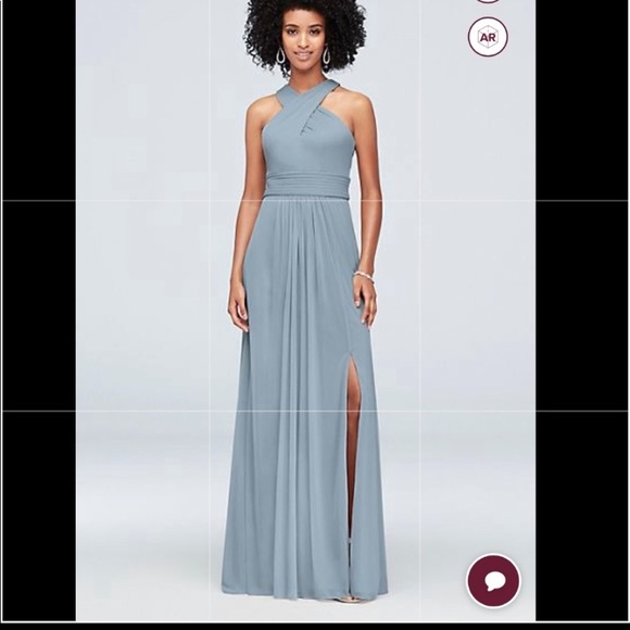 David's Bridal Crisscross High Neck Mesh Bridesmaid Dress Dusty Sage 8 - Picture 2 of 9